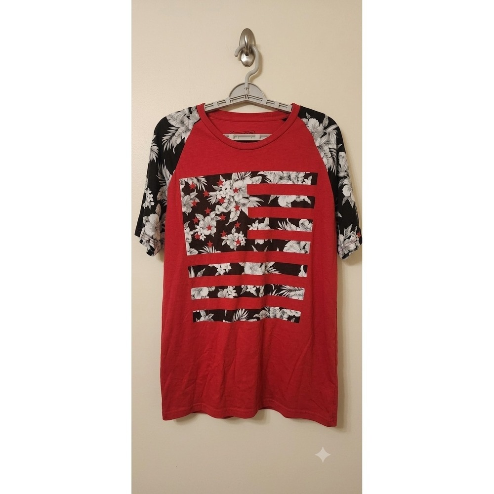 Fresh Laundry womens shirt Large patriotic floral print Loose Fit Excellent T50